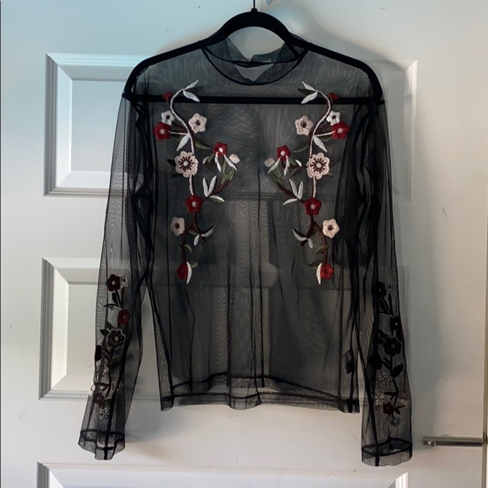 URBAN OUTFITTERS EMBROIDERED MESH TOP